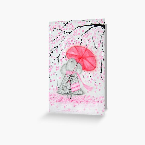 Item preview, Mouse with Parasol Under Cherry Blossoms | Cozy Character Art designed and sold by AngelaMarieArt.