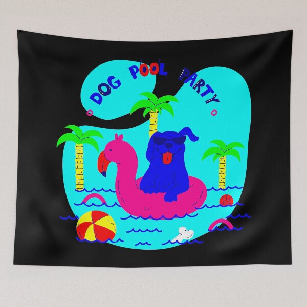 Item preview, dog pool party palm trees flamingo summer fun designed and sold by Gossip Rag.