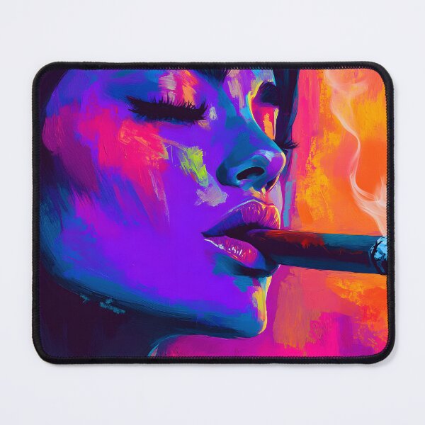 Item preview, Confident Cigar Moments - Bold and Vibrant Woman with Dynamic Colors designed and sold by OlfactoART Studio.