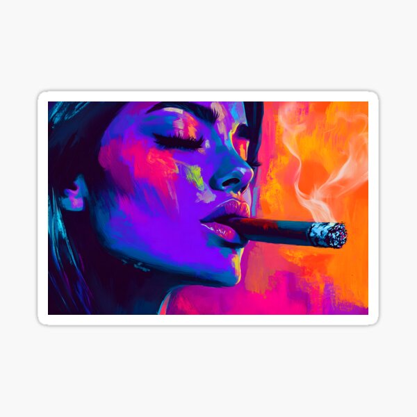 Item preview, Confident Cigar Moments - Bold and Vibrant Woman with Dynamic Colors designed and sold by OlfactoART Studio.