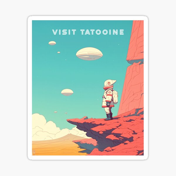 Vista previa del artículo con la obra «Visita Tatooine», diseñado y vendido por mahhmoo⭐⭐⭐⭐⭐.