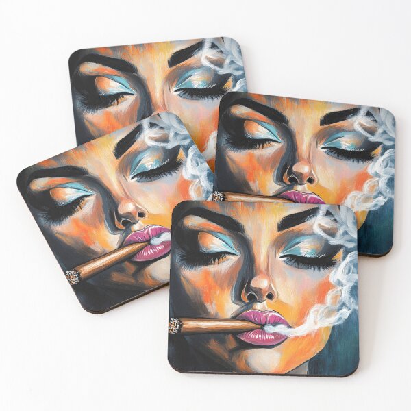 Item preview, Dynamic Smoke Patterns - Bold Makeup and Cigar Indulgence in Vivid Hues Abstract AI Digital Art designed and sold by OlfactoART Studio.
