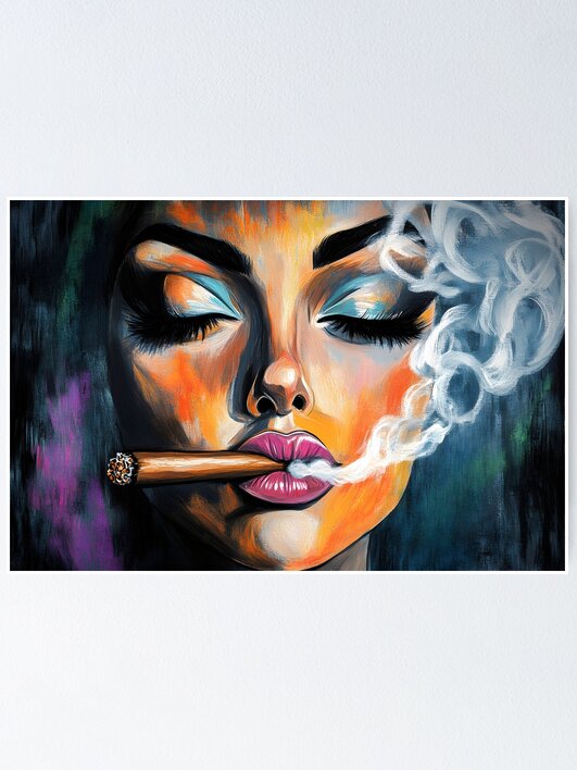tobacco makeup Dynamic Smoke Patterns - Bold Makeup and Cigar Indulgence in Vivid Hues  Abstract AI Digital Art