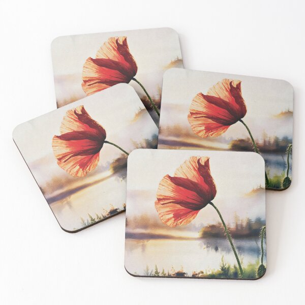 Item preview, Red poppy flowers blooming on the lakeside designed and sold by garasani.