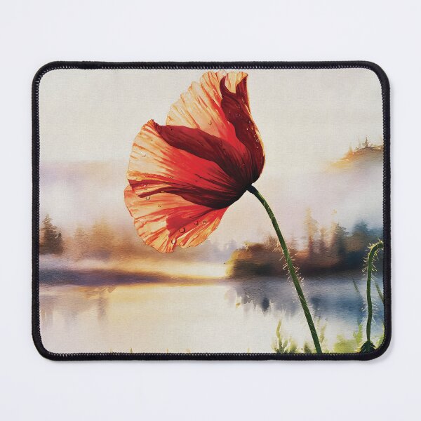 Item preview, Red poppy flowers blooming on the lakeside designed and sold by garasani.