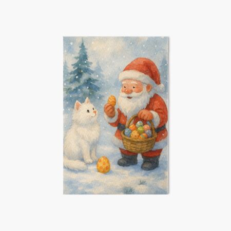 Item preview, Santa Claus celebrate Easter with cat on winter wonderland frame art designed and sold by Creepycraze.