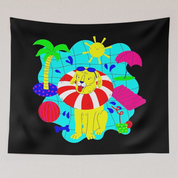Item preview, dog pool party palm tree summer cute funny designed and sold by Gossip Rag.