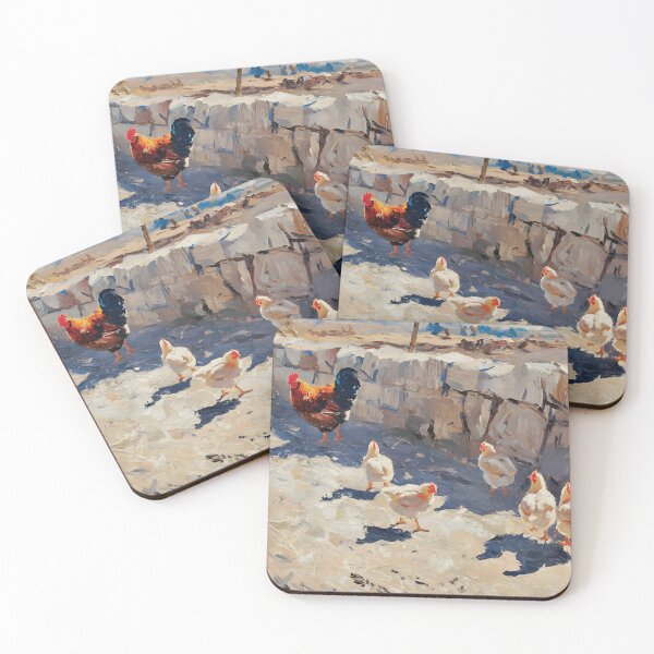 Item preview, Chicken family walking on a stone wall - version 01 designed and sold by garasani.