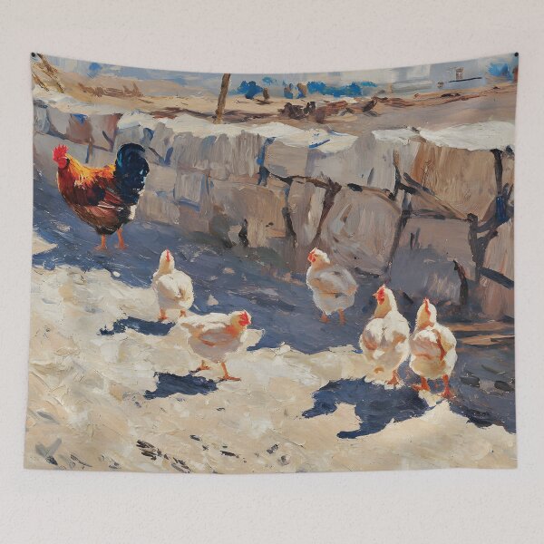 Item preview, Chicken family walking on a stone wall - version 01 designed and sold by garasani.