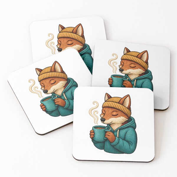 Item preview, Zen Fox with Coffee – Cozy Embroidery Patch Sticker designed and sold by #Adulting Central.