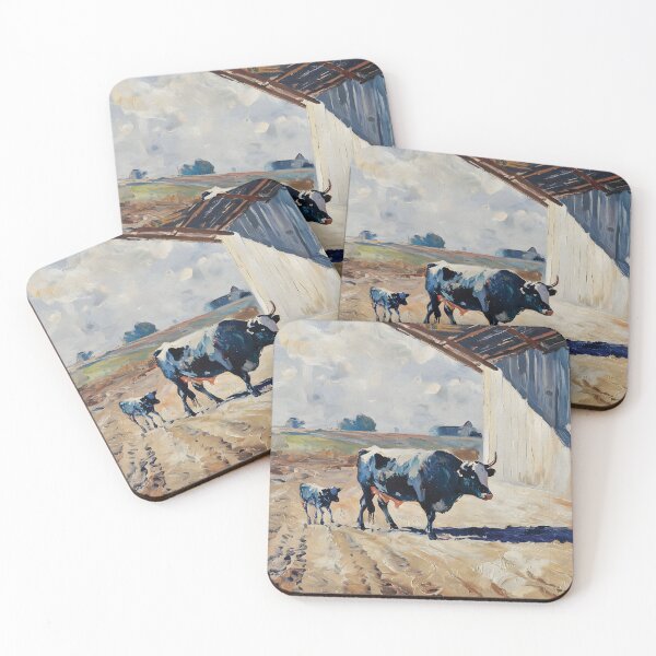 Item preview, Vaca madre y ternero caminando cerca de la granja - versión 01 designed and sold by garasani.