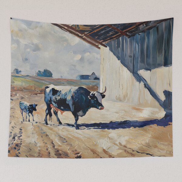 Item preview, Mother cow and calf walking near the farm - version 01 designed and sold by garasani.
