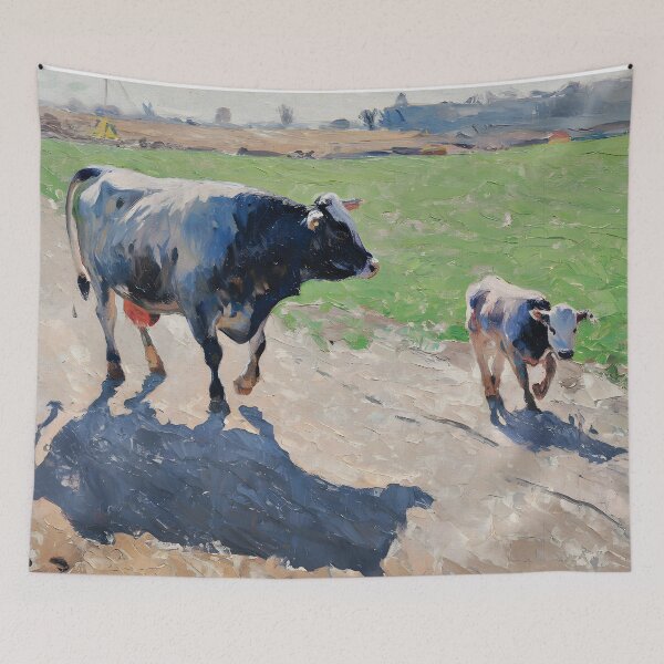 Item preview, Mother cow and calf walking near the farm - version 02 designed and sold by garasani.