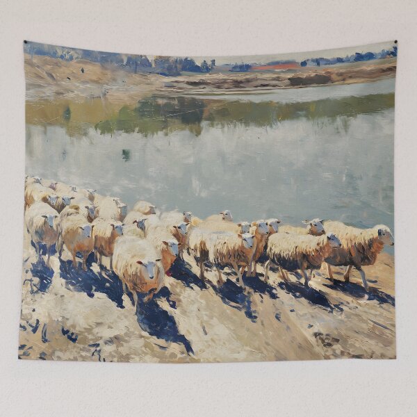 Item preview, A herd of sheep walking near the lake - version 01 designed and sold by garasani.