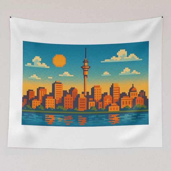 Item preview, Auckland New Zealand Vintage Pixel Art designed and sold by Places On Earth.