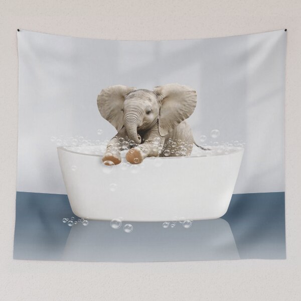 Item preview, Baby Elephant  in Modern Bathtub Blue Print, Baby Elephant Bathing, Animals in Bathtub Art by Synplus designed and sold by synplus.