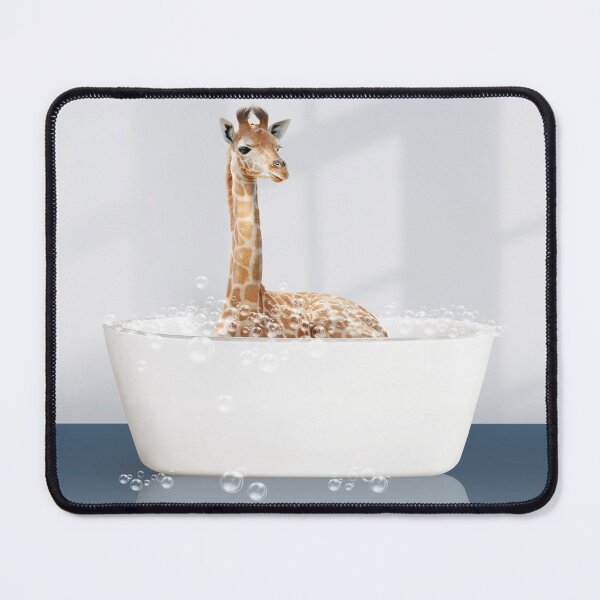 Item preview, Baby Giraffe in Modern Bathtub Blue Print, Baby Giraffe Bathing, Animals in Bathtub Art by Synplus designed and sold by synplus.