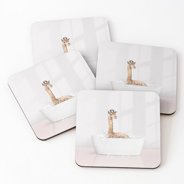 Item preview, Baby Giraffe in Modern Bathtub Pink Print, Baby Giraffe Bathing, Animals in Bathtub Art by Synplus designed and sold by synplus.