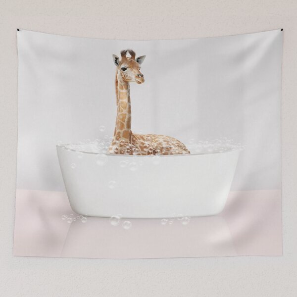 Item preview, Baby Giraffe in Modern Bathtub Pink Print, Baby Giraffe Bathing, Animals in Bathtub Art by Synplus designed and sold by synplus.