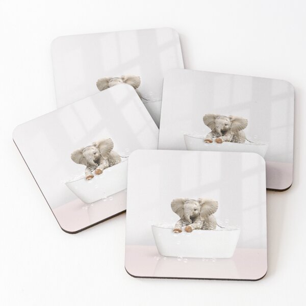 Item preview, Baby Elephant  in Modern Bathtub Pink Print, Baby Elephant Bathing, Animals in Bathtub Art by Synplus designed and sold by synplus.
