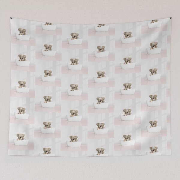 Item preview, Baby Elephant  in Modern Bathtub Pink Print, Baby Elephant Bathing, Animals in Bathtub Art by Synplus designed and sold by synplus.