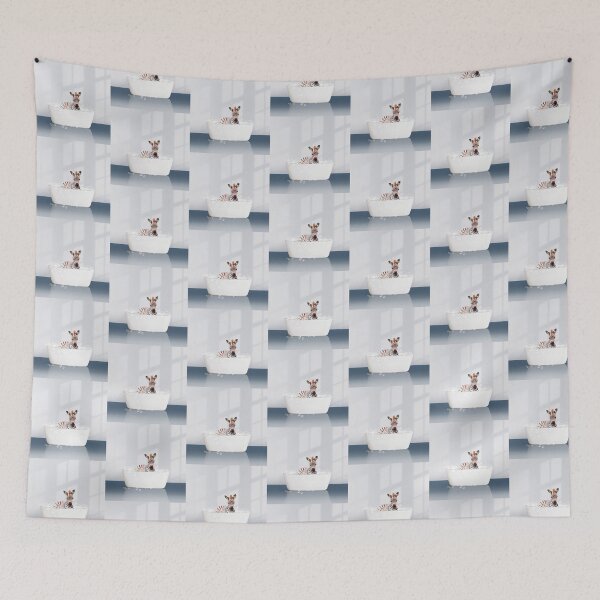 Item preview, Baby Zebra  in Modern Bathtub Blue Print, Baby Zebra Bathing, Animals in Bathtub Art by Synplus designed and sold by synplus.