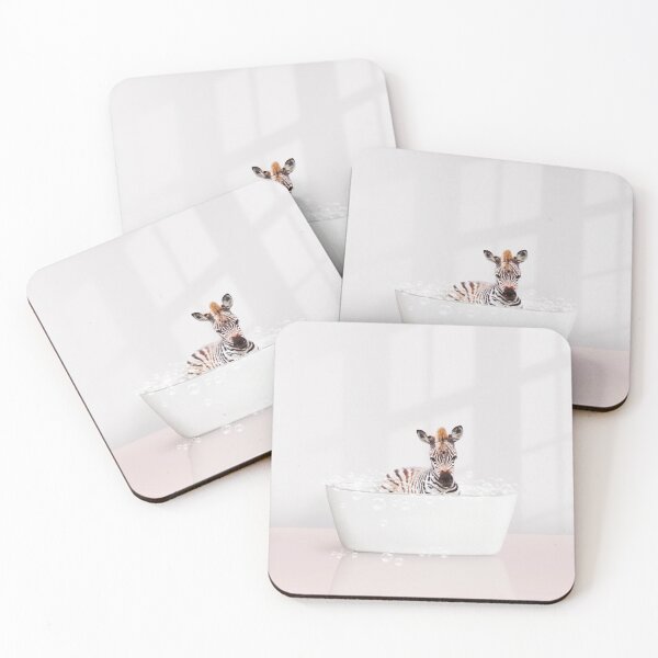 Item preview, Baby Zebra  in Modern Bathtub Pink Print, Baby Zebra Bathing, Animals in Bathtub Art by Synplus designed and sold by synplus.
