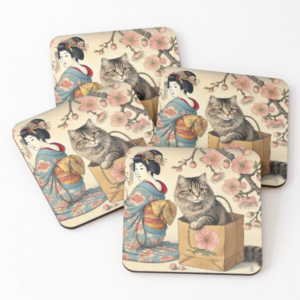 Item preview, Cherry Blossoms and Cat in a Paper Bag designed and sold by Zen Cat Studio.