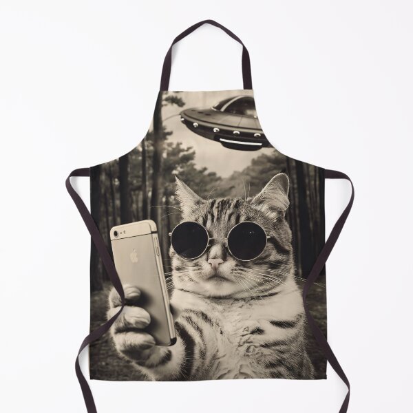 Item preview, Cat Selfie With Alien Ufo designed and sold by Funny Vintage Stickers And T-Shirts.
