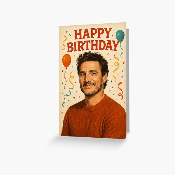 Vista previa del artículo con la obra «Feliz cumpleaños de Pedro Pascal», diseñado y vendido por placesonearth.