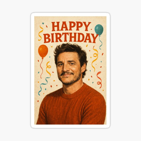 Vista previa del artículo con la obra «Feliz cumpleaños de Pedro Pascal», diseñado y vendido por placesonearth.