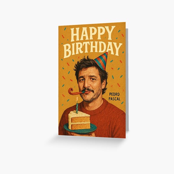 Vista previa del artículo con la obra «Saludos de feliz cumpleaños de Pedro Pascal», diseñado y vendido por placesonearth.