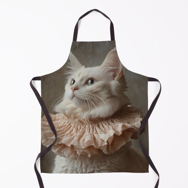 Item preview, White cat wearing an elaborate ruffled collar reminiscent of attire from the Renaissance or Baroque period. designed and sold by Julia Shepeleva.