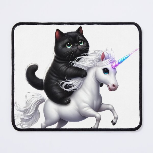 Item preview, Chubby Black Cat Riding a Unicorn – Cute Fantasy Cat Design for T-Shirts, Stickers, and Magical Gifts designed and sold by teetomorrow83.