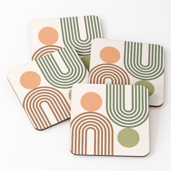 Item preview, Mid Century Modern Geometric 463 in sage green terracotta Rainbow and Sun Abstraction designed and sold by nineFlorals.
