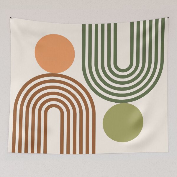 Item preview, Mid Century Modern Geometric 463 in sage green terracotta Rainbow and Sun Abstraction designed and sold by nineFlorals.