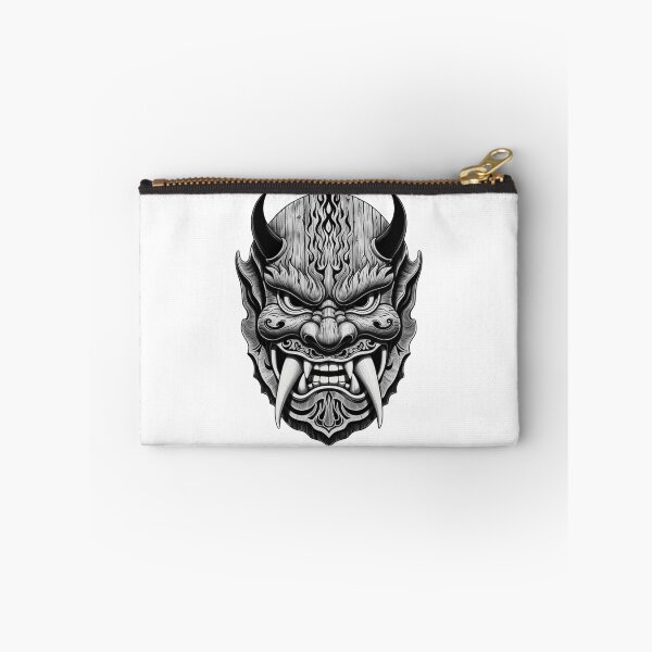 Item preview, Hyper-Detailed Japanese Oni Mask - Black & White Ink Drawing designed and sold by RACHAYASHOP.