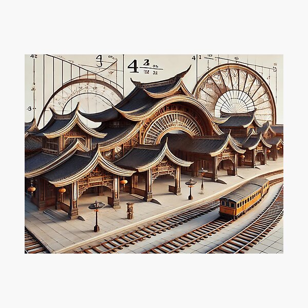 Vista previa del artículo con la obra «Estación de tren de estilo chino antiguo», diseñado y vendido por cyberpunkyaf.