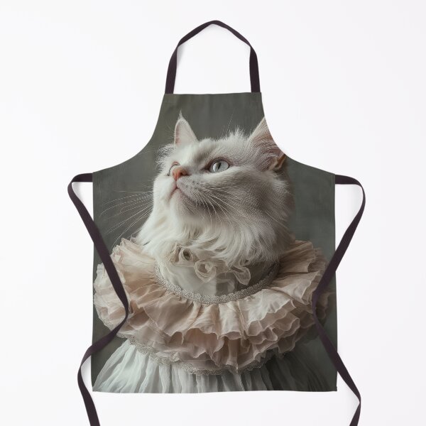 Item preview, White cat wearing an elaborate ruffled collar reminiscent of attire from the Renaissance or Baroque period designed and sold by Julia Shepeleva.