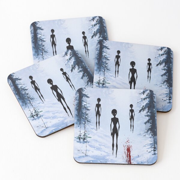 Item preview, Alien Encounter in the Winter Woods – Mysterious Sci-Fi Art designed and sold by Dino-Lune.