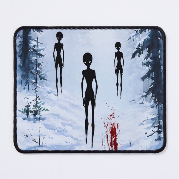 Item preview, Alien Encounter in the Winter Woods – Mysterious Sci-Fi Art designed and sold by Dino-Lune.