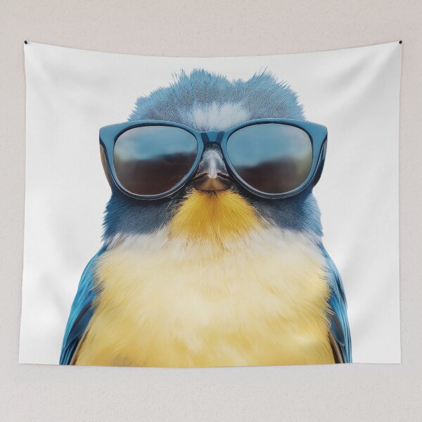 Item preview, Funny cool Blue tit Bird wearing sunglasses designed and sold by LazyOwlStore.