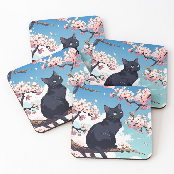 Item preview, Black Cat on Cherry Blossom designed and sold by Zini-ArtStudio.