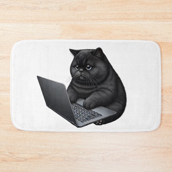 Item preview, Funny Chubby Black Cat Working on Laptop – Cute Work From Home Cat Design for T-Shirts, Stickers, and Gifts designed and sold by teetomorrow83.