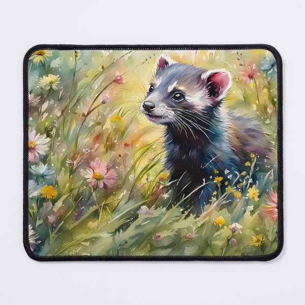 Item preview, A Young Polecat in a Colourful Wildflower Meadow designed and sold by Country-Artist.