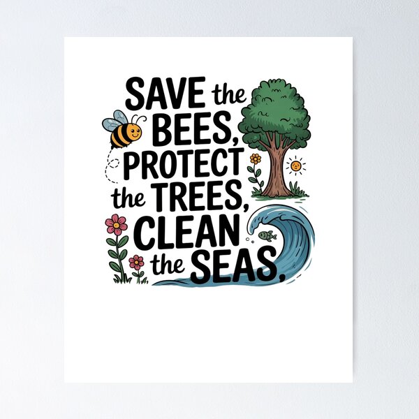 Item preview, Save the bees, protect the trees, clean the seas designed and sold by Mateusz Majcherek.