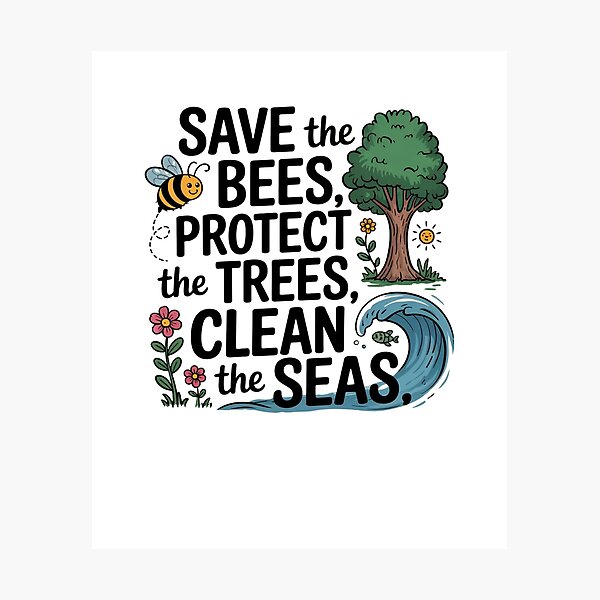 Item preview, Save the bees, protect the trees, clean the seas designed and sold by Mateusz Majcherek.
