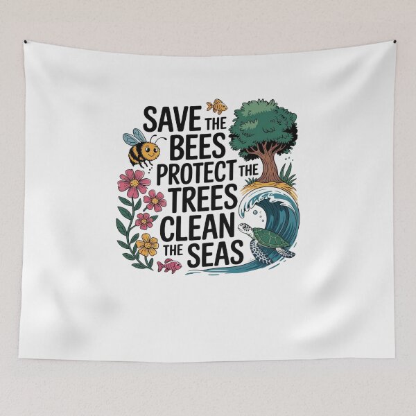 Item preview, Save the bees, protect the trees, clean the seas designed and sold by Mateusz Majcherek.