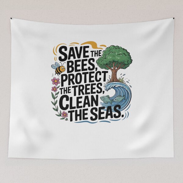 Item preview, Save the bees, protect the trees, clean the seas designed and sold by Mateusz Majcherek.