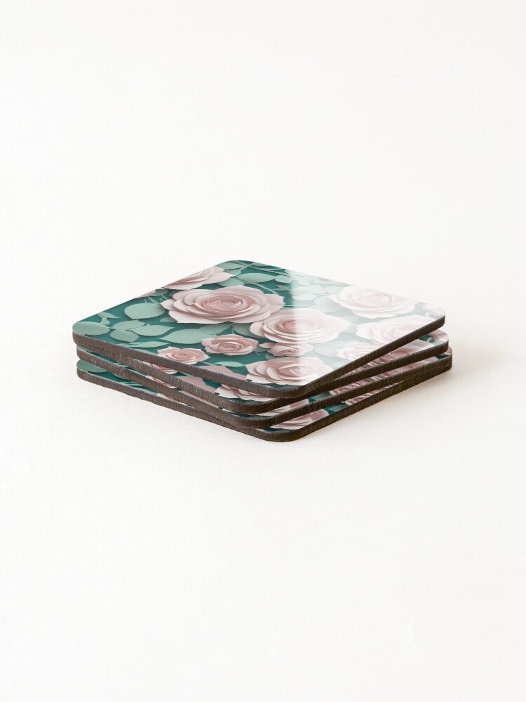 Thumbnail 4 of 5, Coasters (Set of 4), Paper Roses Pattern Design (3D) 16 designed and sold by Domo-Design.